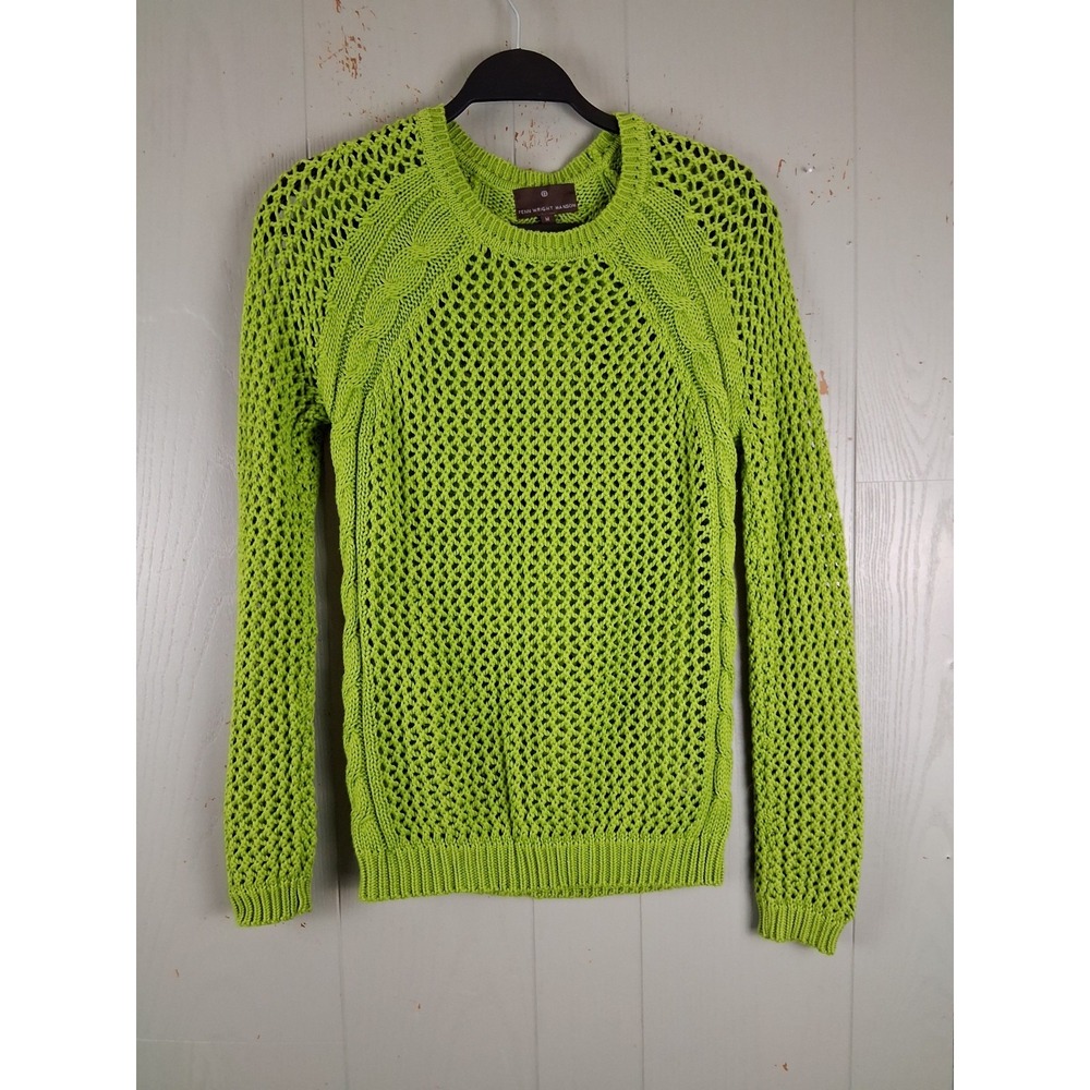 Fenn Wright Manson Sweater Medium Lime Green‎ Open Cable Knit Crochet Luxury